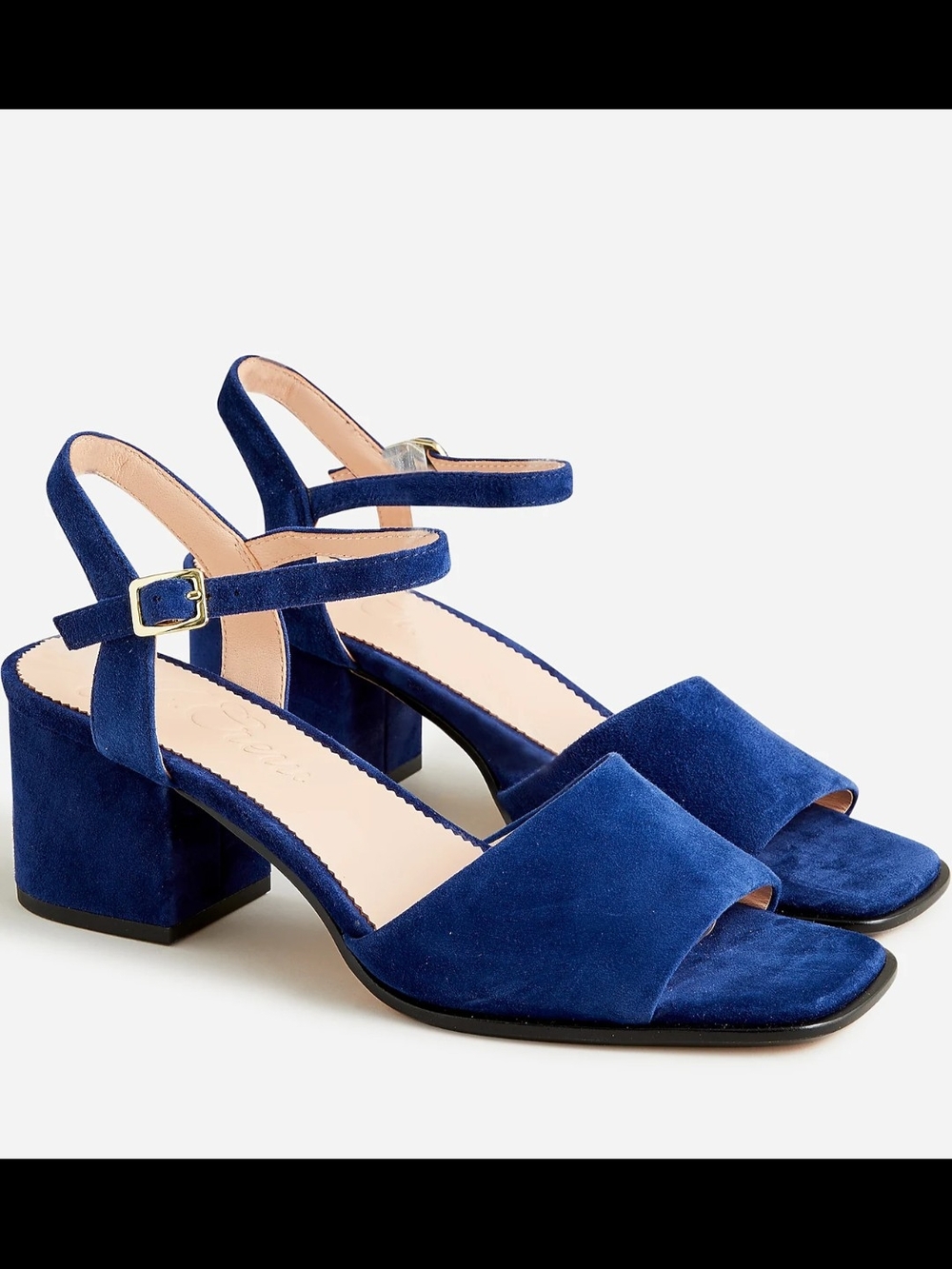 JCrew Dylan block-heel sandals in Mediterranean Blue suede